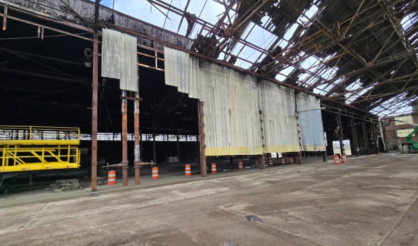 Commercial building renovation with equipment on site
