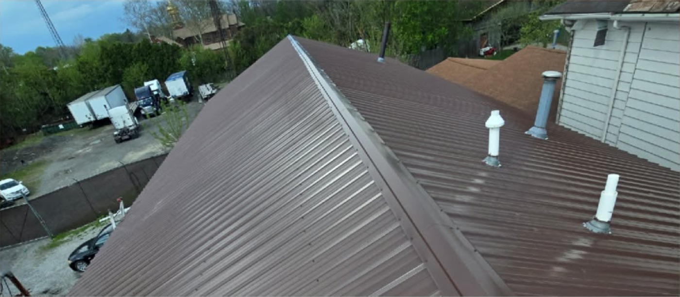 Completed brown corrugated metal roof